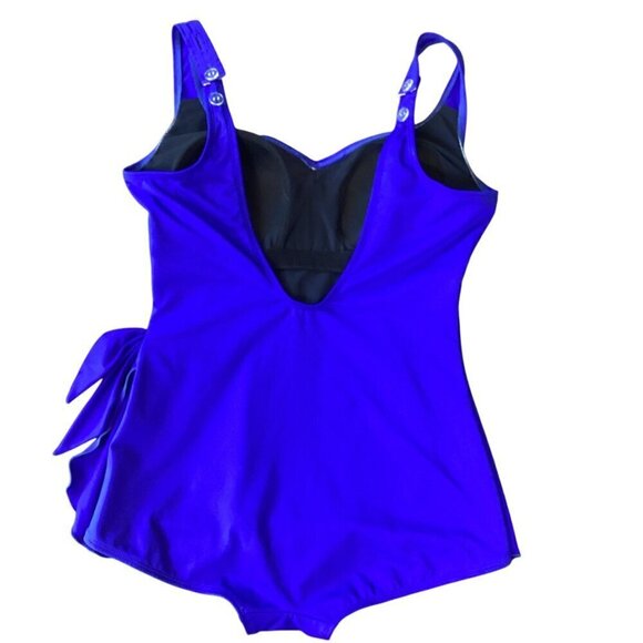 VTG Roxanne 70's Solid Bra Sarong 1-Piece Swimsuit/skirt Sz 12/36D Blue #316B - Picture 6 of 8